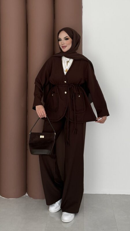 BuQlet Örgü Kemerli İkili Takım – Kahverengi