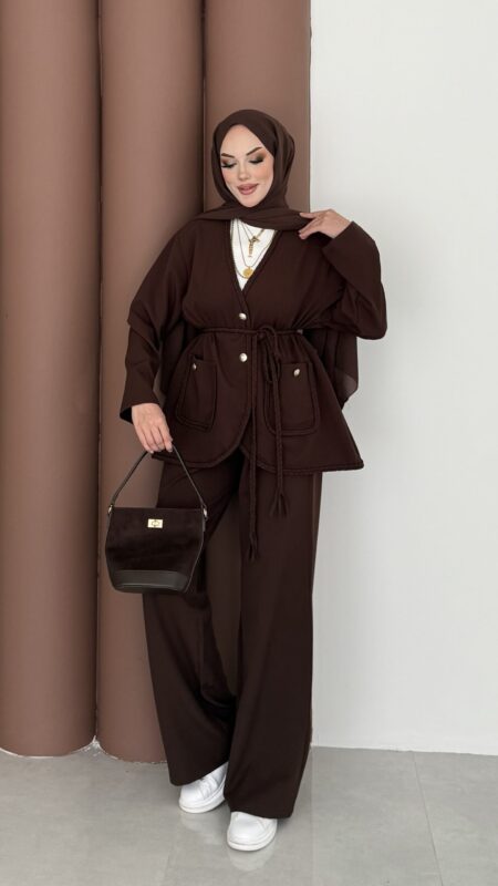 BuQlet Örgü Kemerli İkili Takım – Kahverengi