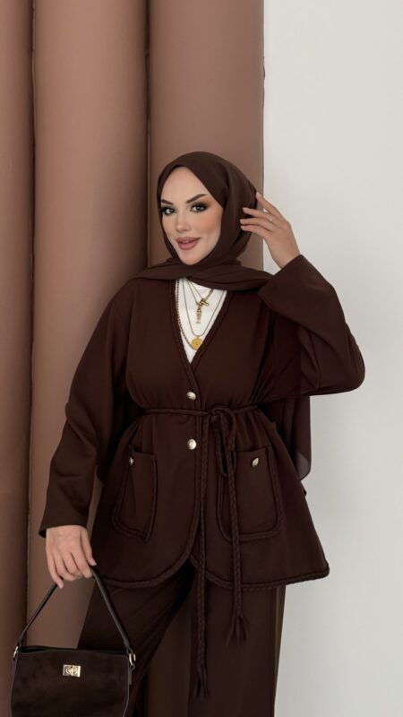 BuQlet Örgü Kemerli İkili Takım – Kahverengi